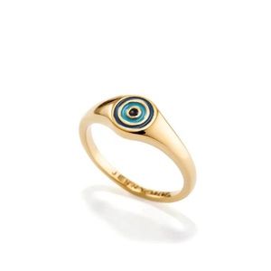 Jenny Bird Gold Enamel Evil Eye Ring Size 4